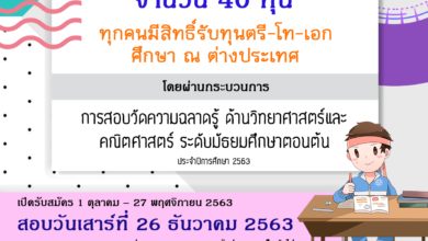 ทุนการศึกษา สำหรับน้อง ๆ ม.ต้นที่สนใจเรียนด้านวิทยาศาสตร์มาแล้วพร้อมโอกาสศึกษาต่อต่างประเทศทั้งระดับปริญญาตรี-โท-เอก