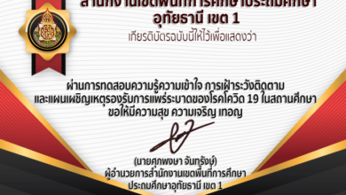 เชิญชวนทำแบบทดสอบออนไลน์ ความรู้ความเข้าใจ การเฝ้าระวังติดตามและแผนเผชิญเหตุรองรับการแพร่ระบาดของโรคโควิด 19 ในสถานศึกษา สพป.อุทัยธานี เขต 1 รับเกียรติบัตร จำกัดวันละไม่เกิน 1,500 ฉบับ