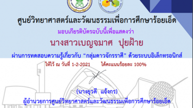 ขอเชิญทำแบบทดสอบวัดความรู้เกี่ยวกับ"กลุ่มดาวจักรราศี"ด้วยระบบอิเล็กทรอนิกส์ โดย ศูนย์วิทยาศาสตร์และวัฒนธรรมเพื่อการศึกษาร้อยเอ็ด