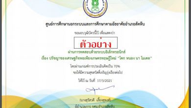 แบบทดสอบเรื่อง ปรัชญาของเศรษฐกิจพอเพียงเกษตรทฤษฎีใหม่ “โคก หนอง นา โมเดล”