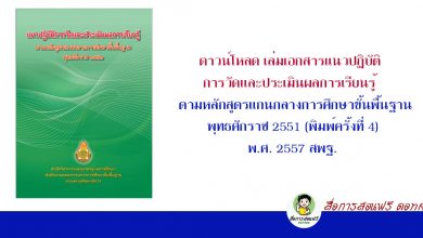 ดาวน์โหลด เล่มเอกสารแนวปฏิบัติการวัดและประเมินผลการเรียนรู้ ตามหลักสูตรแกนกลางการศึกษาขั้นพื้นฐาน พุทธศักราช 2551 (พิมพ์ครั้งที่ 4) พ.ศ. 2557 สพฐ.