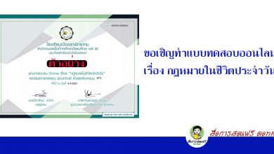 แบบทดสอบประเมินผลบทเรียน Online เรื่อง กฎหมายในชีวิตประจำวัน