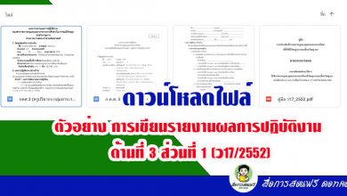 ตัวอย่าง การเขียนรายงานผลการปฏิบัติงาน ด้านที่ 3 ส่วนที่ 1 (ว17/2552) ของคุณครูสุพัตรา ศิริบัติ กลุ่มสาระการเรียนรู้วิทยาศาสตร์ โรงเรียนขอนแก่นวิทยายน 3 และ คุณครูปริยากร ครูทำนา กลุ่มสาระการเรียนรู้คณิตศาสตร์ โรงเรียนนายางกลักพิทยาคม