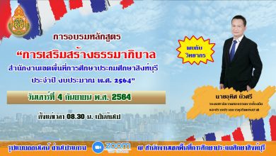 สพป.สิงห์บุรี ขอเชิญประชุมอบรมออนไลน์ผ่านระบบ ZOOM การเสริมสร้างธรรมาภิบาล วันที่ 4 กันยายน 2564