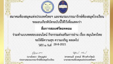 ขอเชิญทำแบบทดสอบออนไลน์กิจกรรมส่งเสริม การอ่านเรื่องสมุนไพรไทยสมาคมห้องสมุดแห่ง ประเทศไทยฯ และบรรณารักษ์ห้องสมุดโรงเรียน