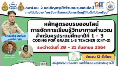 สพป.นครราชสีมา เขต 2 ขอเชิญลงทะเบียนเข้าร่วมอบรมออนไลน์ หลักสูตรการจัดการเรียนรู้วิทยาการคำนวณ ป.1-3 ปิดลงทะเบียน 18 กันยายน 2564