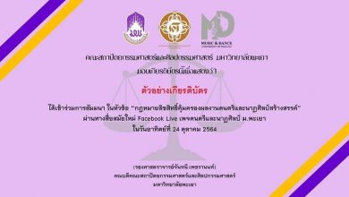 ขอเชิญทำแบบสอบถามออนไลน์ งานสัมมนา ในหัวข้อ"กฎหมายลิขสิทธิ์คุ้มครองผลงานดนตรีและนาฏศิลป์สร้างสรรค์" รับเกียรติบัตรจากมหาวิทยาลัยพะเยา