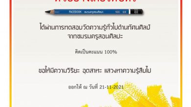 ขอเชิญทำแบบทดสอบออนไลน์ “ความรู้ทั่วไปด้านทัศนศิลป์” ผ่านเกณฑ์รับเกียรติบัตรทาง E-mail