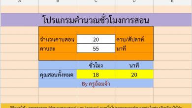 ดาวน์โหลดโปรแกรม excel ง่ายๆ สำหรับการคำนวณคาบเป็นชั่วโมง