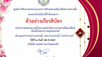 แบบทดสอบออนไลน์ “ความรู้เกี่ยวกับกระทรวงสาธารณสุข” เนื่องในวันสาธารณสุขแห่งชาติ ผ่านเกณฑ์รับเกียรติบัตรทาง E-mail