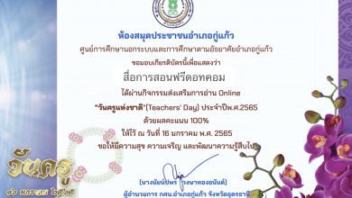 ขอเชิญร่วมกิจกรรมส่งเสริมการอ่าน แบบทดสอบ Online "วันครูแห่งชาติ”(Teachers' Day) ประจำปีพ.ศ.2565