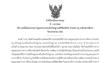 ตัวอย่างคำสั่งแต่งตั้งคณะกรรมดูแลระบบประเมินวิทยฐานะแบบดิจิทัล(DPA) ตำแหน่ง ครู ระดับสถานศึกษา โดย โรงเรียนบางละมุง