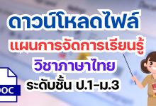 ดาวน์โหลดฟรี แผนการจัดการเรียนรู้ วิชาภาษาไทย ระดับชั้น ป.1-ม.3 ไฟล์ เวิร์ด แก้ไขได้ ที่นี่