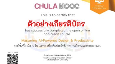 อบรมออนไลน์ การใช้เครื่องมือAI ใน Canva เพื่อเพิ่มประสิทธิภาพการทำงานและการออกแบบ ฟรี! รับเกียรติบัตรออนไลน์ จากจุฬาลงกรณ์มหาวิทยาลัย